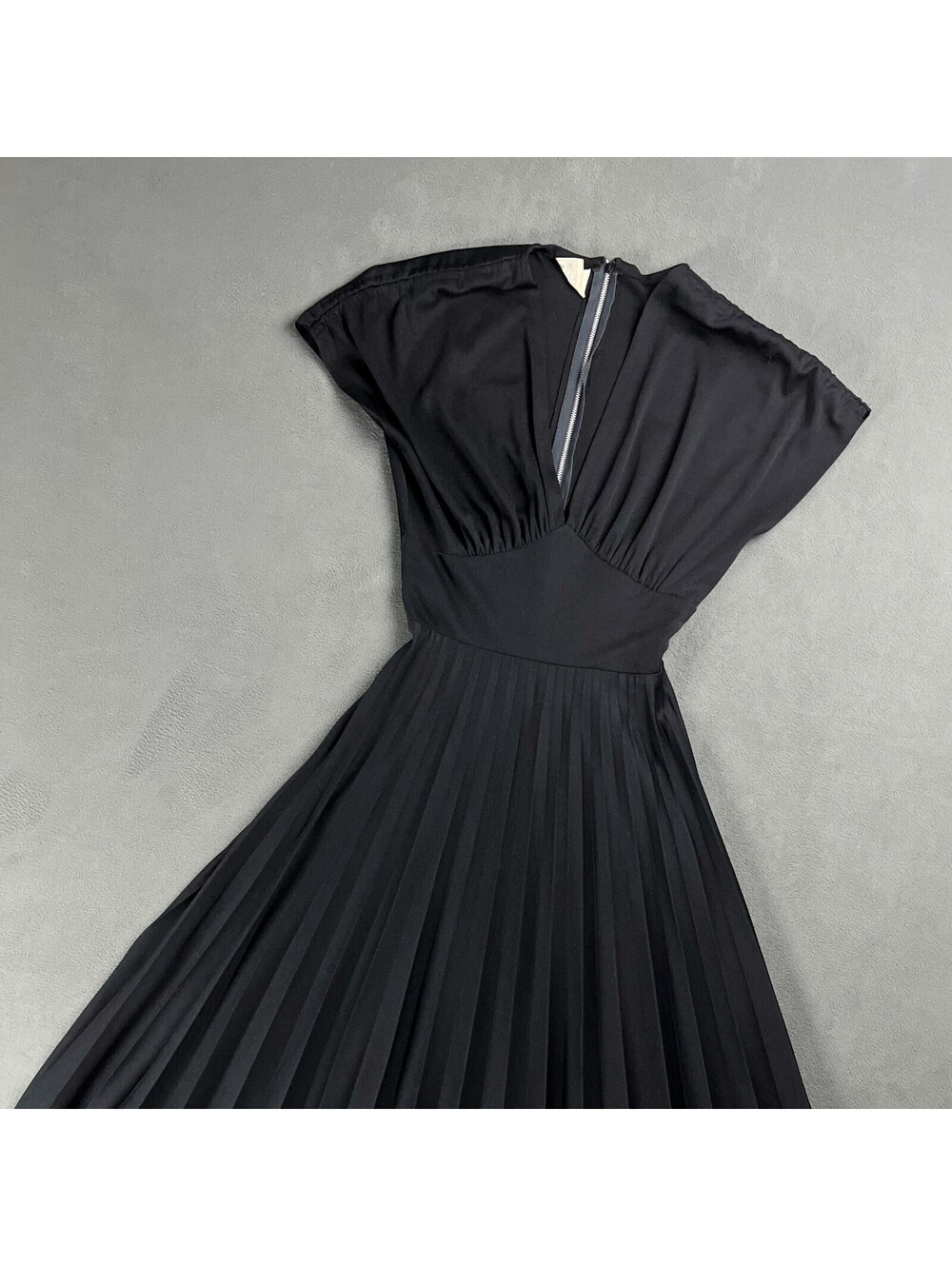 Black Fit and Flare Dress, Sleeveless with Pleated Skirt